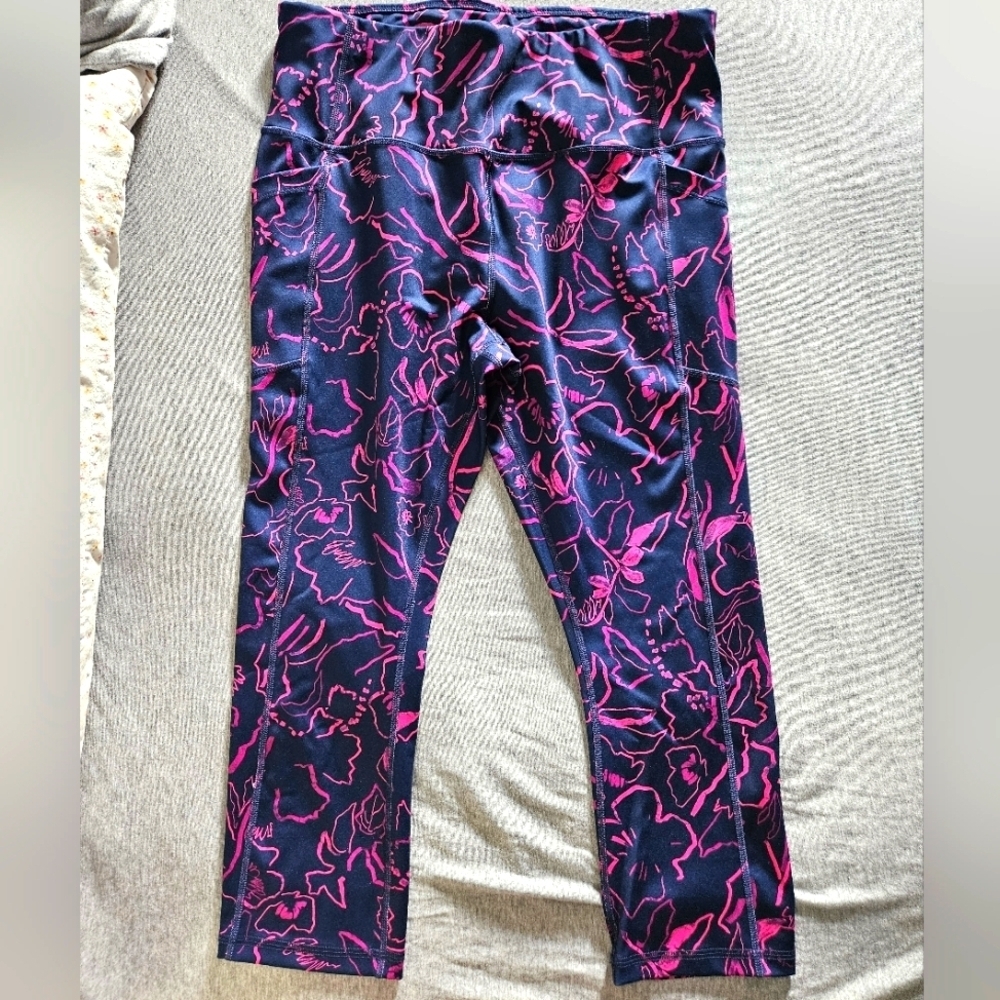 Avia Blue and Pink Leggings Vibrant Athletic Wear Size L (12-14)